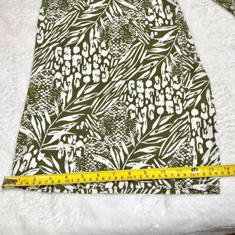 Nicole Miller NY Olive Green Tropical Palm Print Linen Jumpsuit XS Wide Leg - Picture 10 of 12